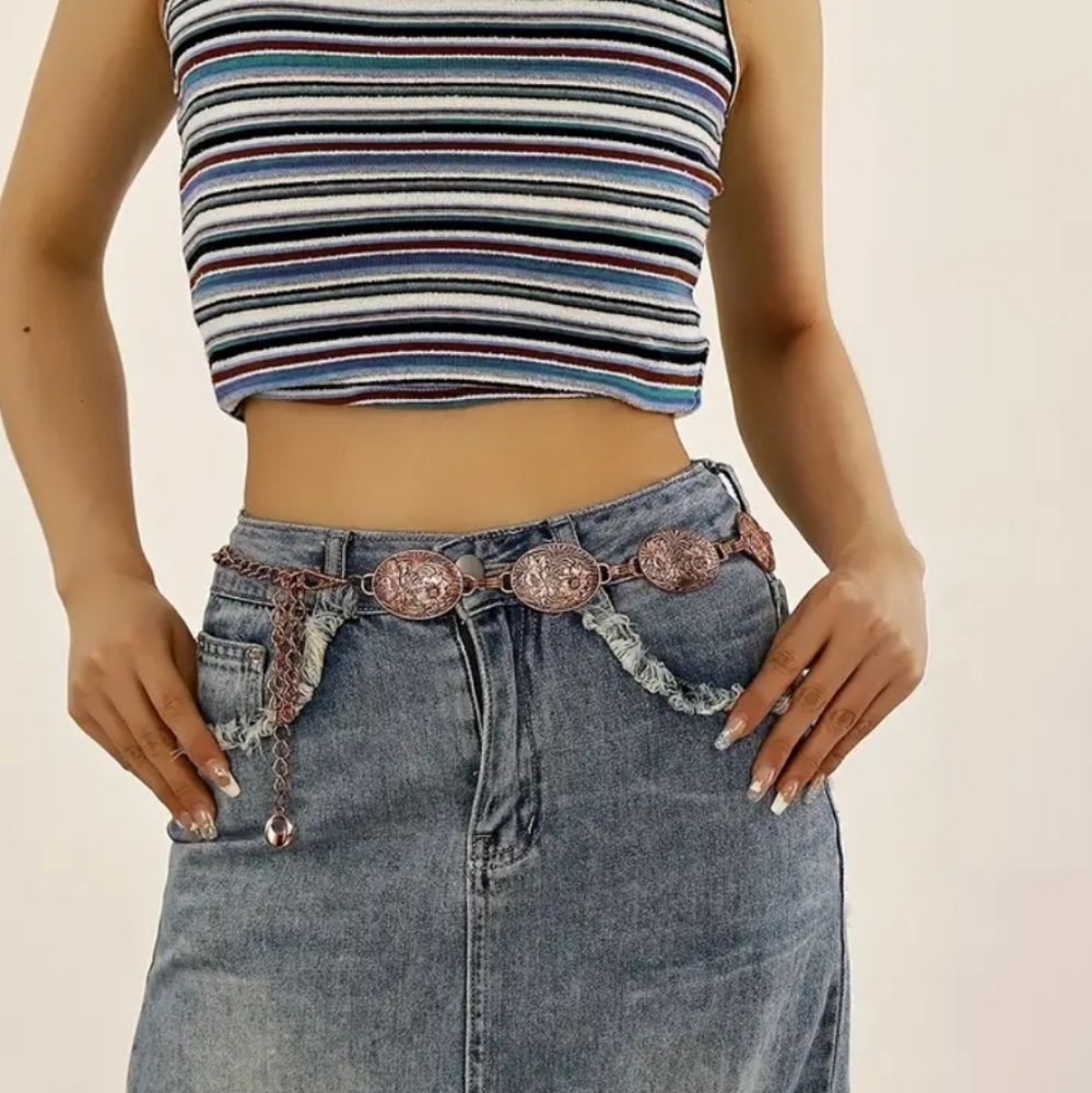 Vintage Waist Chain Flower Oval Shaped Style